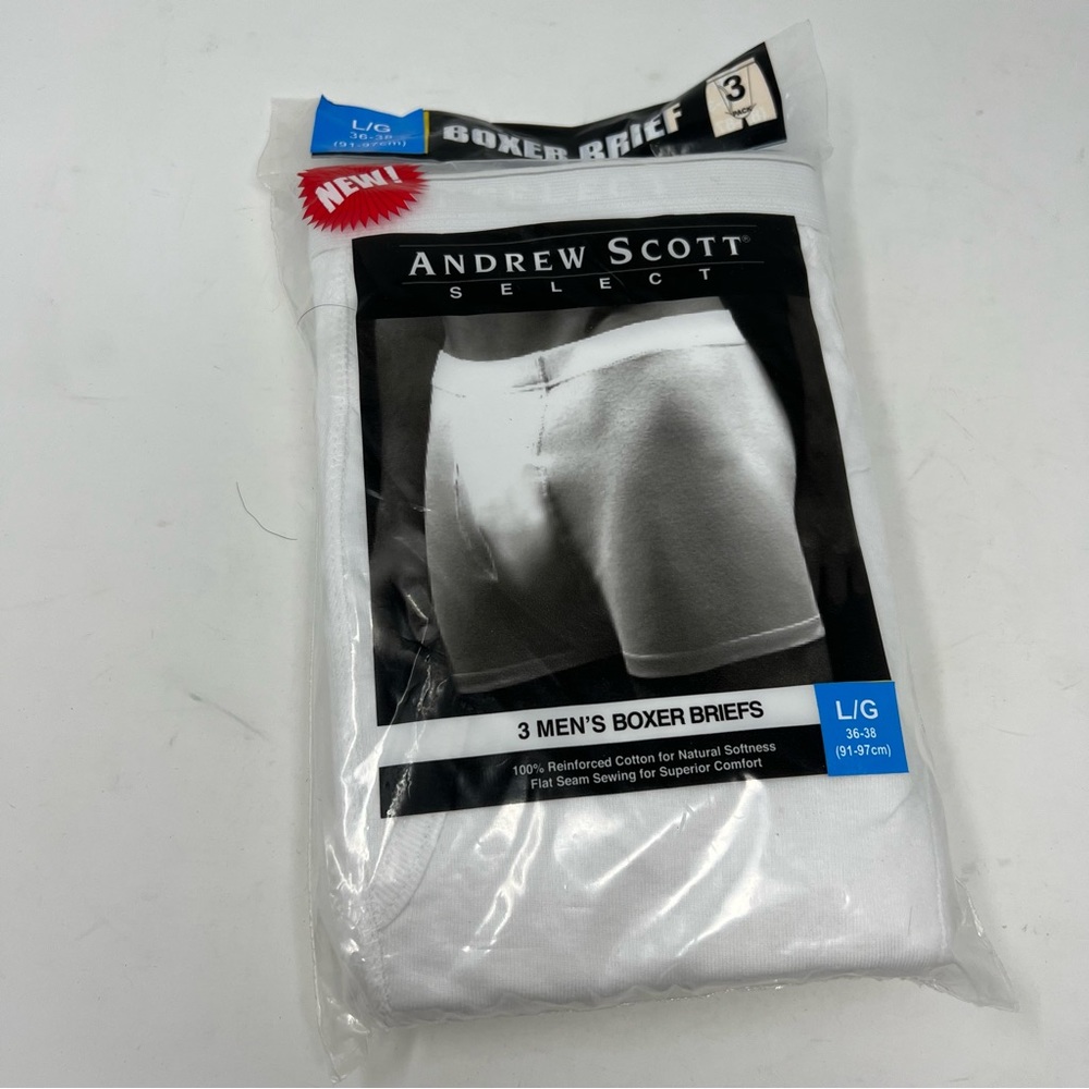 NWT Andrew Scott 3 Pack White Boxer Cotton Briefs Size Large